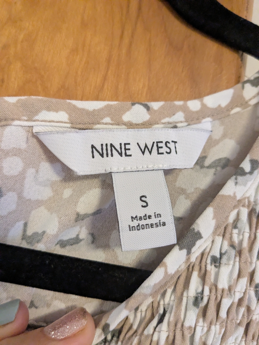 Nine West Beige Animal Print Smocked Peplum Top - Picture 7 of 10